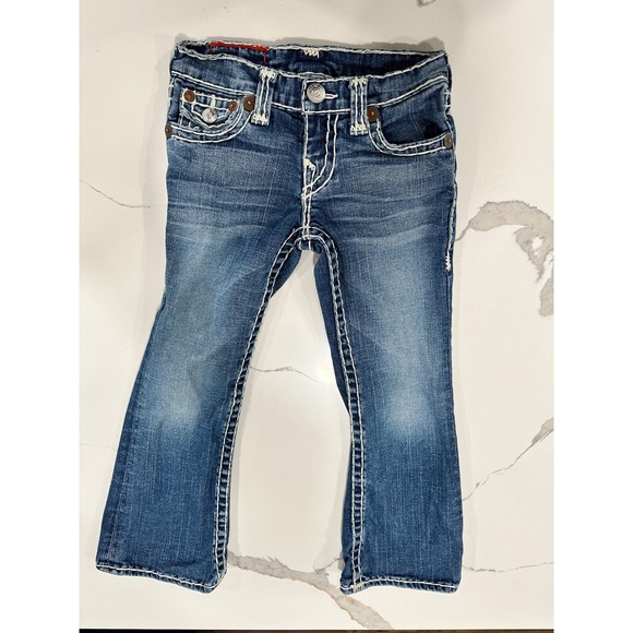 True Religion Kids Denim Jeans Size 6 Blue White Stitch Detail Pockets - Picture 1 of 7